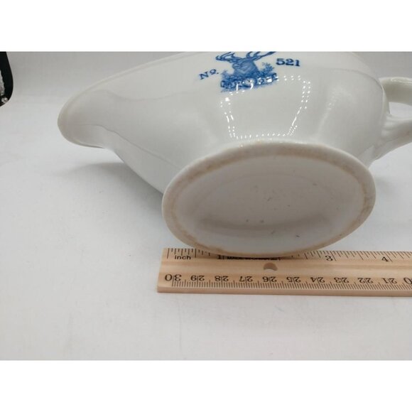 Vintage White Gravy Boat With Blue Stag Crest No. 521 Porcelain 9" Long - Picture 3 of 5